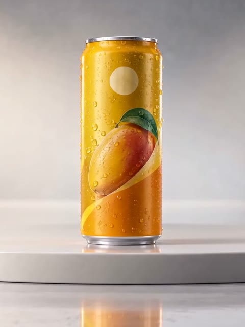 A golden mango SIP can on a circular plinth.